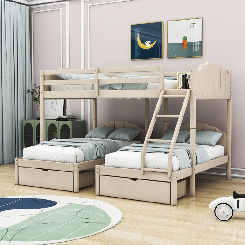 Clethra Kids Full Over Twin Twin 3 Drawers Wood Triple Bunk Bed Harriet Bee Bed Frame Color Beige